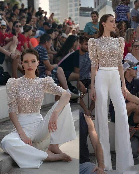 2020 modern illusion prom dresses lace appliqued jewel neck women pant suits evening gowns runway fashion, Black
2020 modern illusion prom dresses lace appliqued jewel neck women pant suits evening gowns runway fashion, Black