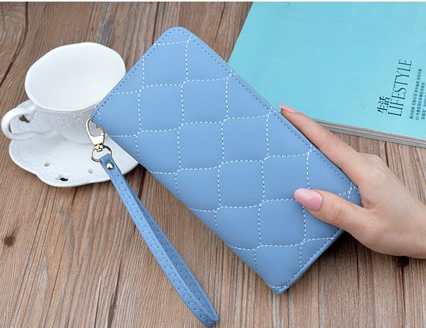 new wallet ladies long section large-capacity embroidery thread lingge europe and america clutch bag fashion zipper wallet phone bag, Black;red