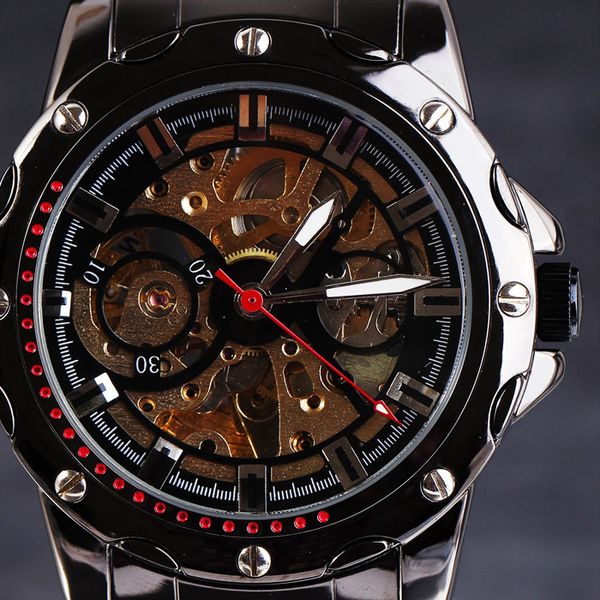 2016 winner automatic mechanical men watches rivets stainless case skeleton dial full steel titanium male gift wristwatches, Slivery;brown
2016 winner automatic mechanical men watches rivets stainless case skeleton dial full steel titanium male gift wristwatches, Slivery;brown