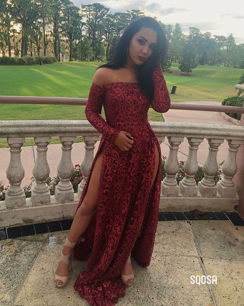 2020 arabic aso ebi burgundy lace evening dresses high split prom dresses long sleeves formal party second reception gowns zj265, Black;red
2020 arabic aso ebi burgundy lace evening dresses high split prom dresses long sleeves formal party second reception gowns zj265, Black;red