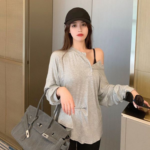 autumn 2020 new loose slimming design feeling minority off-shoulder long-sleeved solid color all-match t-shirt womens shirt fashion, White
autumn 2020 new loose slimming design feeling minority off-shoulder long-sleeved solid color all-match t-shirt womens shirt fashion, White