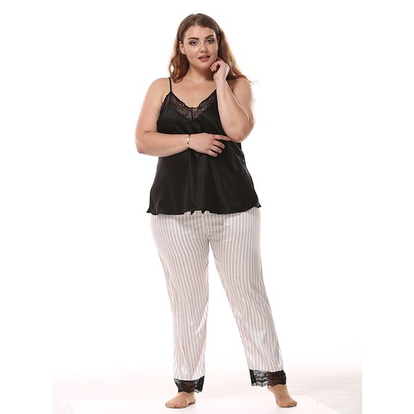 big size sleepwear female lace v-neck sling + striped long pants two-piece sets satin silk women pajama plus size 2808, Black;red
big size sleepwear female lace v-neck sling + striped long pants two-piece sets satin silk women pajama plus size 2808, Black;red