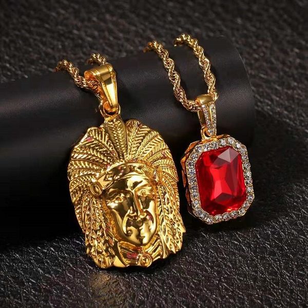 iced out indian chief red gem pendant necklace jewelry set men luxury designer mens gemstone bling diamond pendants 24 30inches 3mm chains, Silver
iced out indian chief red gem pendant necklace jewelry set men luxury designer mens gemstone bling diamond pendants 24 30inches 3mm chains, Silver