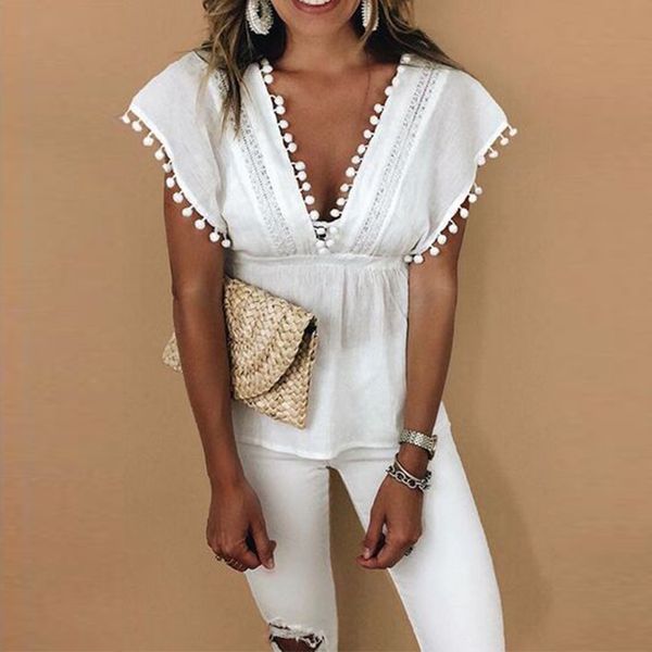 solid color v-neck lace stitching hollow v backless blouse women's fashion casual elegant shirt women white new summer 2019
solid color v-neck lace stitching hollow v backless blouse women's fashion casual elegant shirt women white new summer 2019