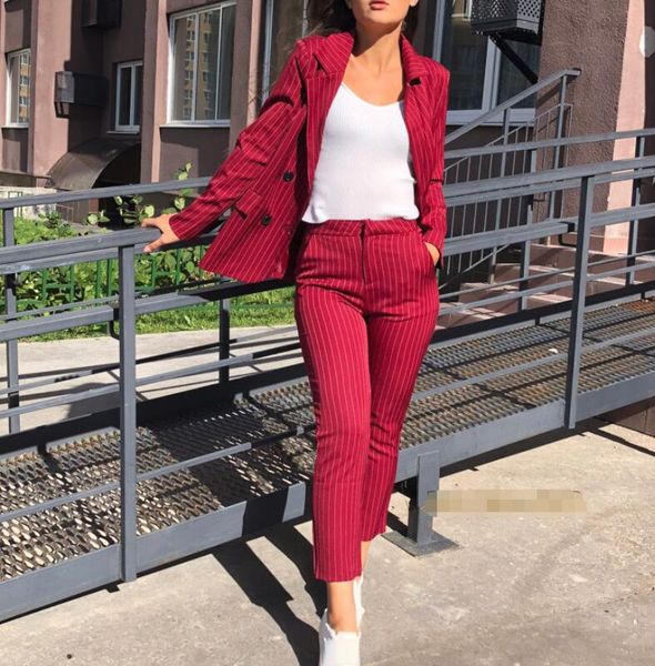 work pant suits ol xl 2 piece sets double breasted striped blazer jacket + zipper trousers suit for women set feminino spring, White
work pant suits ol xl 2 piece sets double breasted striped blazer jacket + zipper trousers suit for women set feminino spring, White