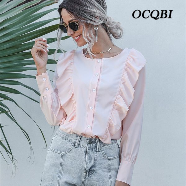 women's blouses & shirts korean style fashion women ruffles 2021 spring casual o-neck long sleeves, White
women's blouses & shirts korean style fashion women ruffles 2021 spring casual o-neck long sleeves, White