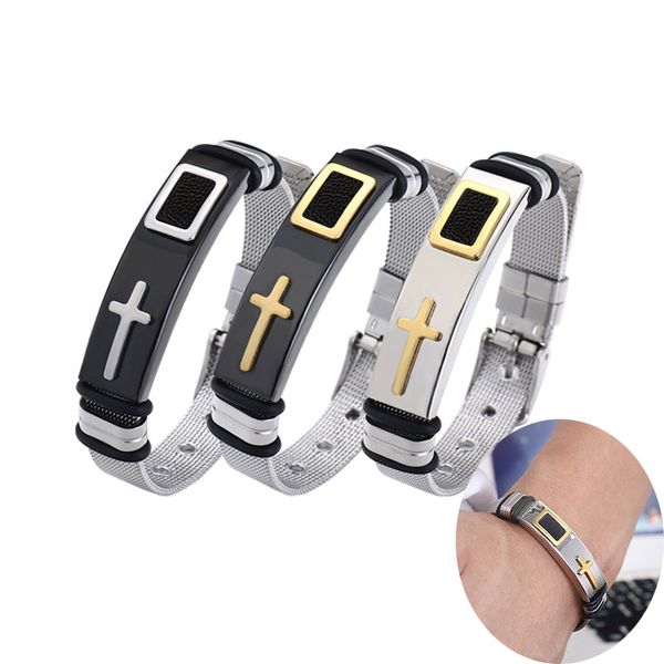 stainless steel gold cross charm silicone bracelets for men punk titanium steel crucifix watch buckle women wristband bangle fashion jewelry, Golden;silver
stainless steel gold cross charm silicone bracelets for men punk titanium steel crucifix watch buckle women wristband bangle fashion jewelry, Golden;silver