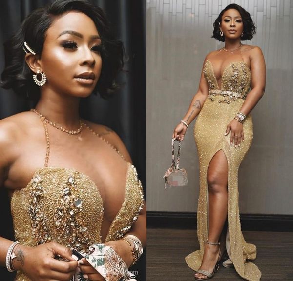 aso ebi arabic gold mermaid evening dresses beaded crystals prom dresses high split formal party second reception gowns dresses, Black
aso ebi arabic gold mermaid evening dresses beaded crystals prom dresses high split formal party second reception gowns dresses, Black