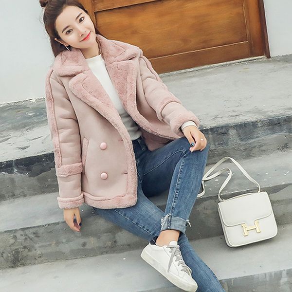 korean suede woman winter coats 2019 fashion fleece female coat high street long sleeve outwear casaco feminino pink fur jacket, Black
korean suede woman winter coats 2019 fashion fleece female coat high street long sleeve outwear casaco feminino pink fur jacket, Black