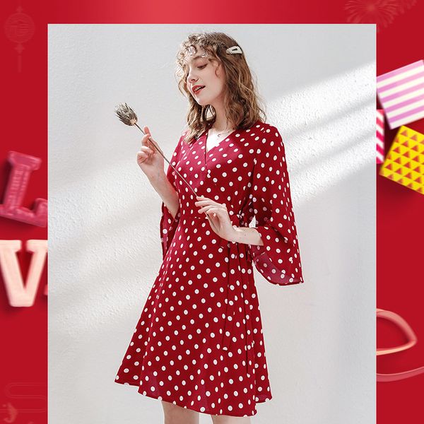 casual dresses spring 2021 women's polka dot bow tie printed show thin lady chiffon dress 63332, Black;gray
casual dresses spring 2021 women's polka dot bow tie printed show thin lady chiffon dress 63332, Black;gray