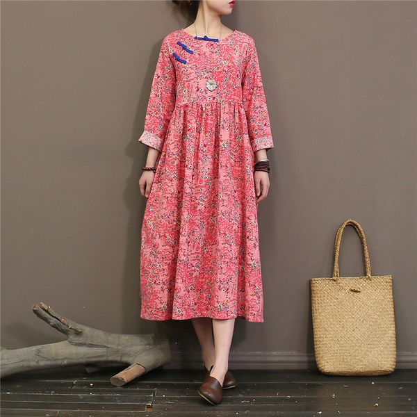 johnature cotton linen dress 2019 women spring robes o-neck long sleeve print floral women clothing button dress loose vintage, Black;gray
johnature cotton linen dress 2019 women spring robes o-neck long sleeve print floral women clothing button dress loose vintage, Black;gray