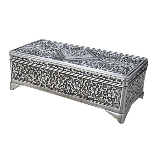 elegant rectangle watch box antique sliver necklace display case with floral carving vintage alloy metal trinket jewellery box
elegant rectangle watch box antique sliver necklace display case with floral carving vintage alloy metal trinket jewellery box