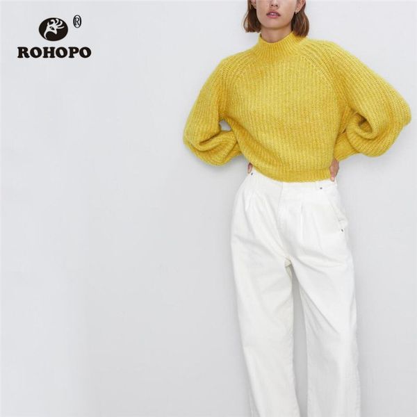 rohopo puff long sleeve round collar solid yellow sweater pink/grey autumn/winter female loose knitted outwear pullover #2389, White;black
rohopo puff long sleeve round collar solid yellow sweater pink/grey autumn/winter female loose knitted outwear pullover #2389, White;black