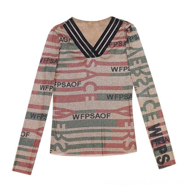 fashionable long-sleeved t- coat cloth t-shirt mesh cloth female 2019 autumn coat printed v-neck slim mesh base shirt, White
fashionable long-sleeved t- coat cloth t-shirt mesh cloth female 2019 autumn coat printed v-neck slim mesh base shirt, White