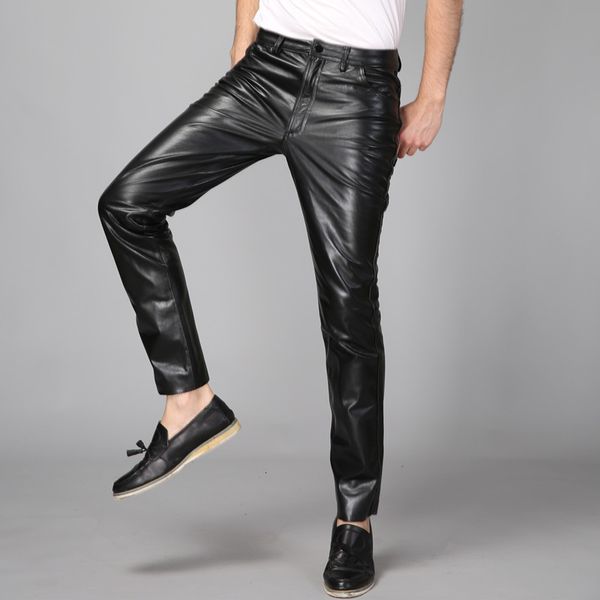 men's pants mens straight full length 2021 korean fashion casual motorcycyle streetwear pencil mid waist real leather male trousers, Black
men's pants mens straight full length 2021 korean fashion casual motorcycyle streetwear pencil mid waist real leather male trousers, Black