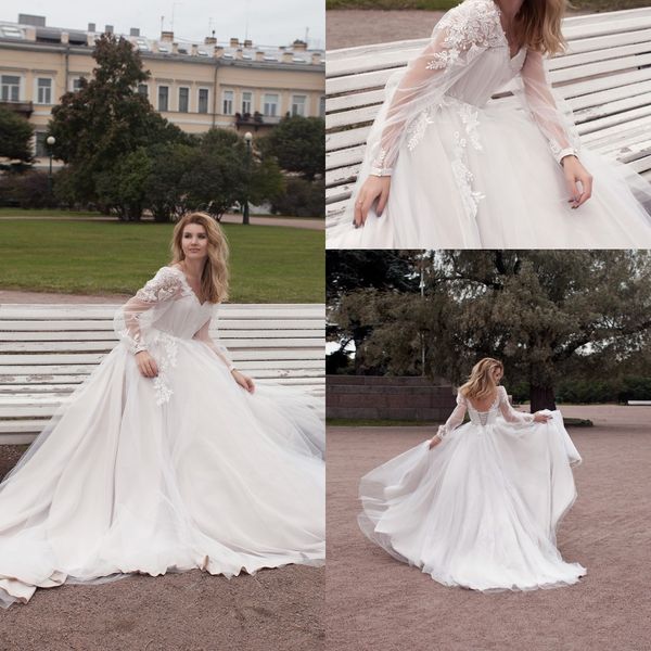 2020 new fashion beach wedding dresses v neck long sleeve lace-up back a line bidal gowns lace applique tulle wedding dress, White
2020 new fashion beach wedding dresses v neck long sleeve lace-up back a line bidal gowns lace applique tulle wedding dress, White