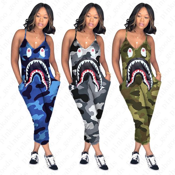 women design camo suspenders jumpsuit shark mouth print one-piece pants fashion bodysuit sleeveless romper slim cropped pants d52705, Black;white
women design camo suspenders jumpsuit shark mouth print one-piece pants fashion bodysuit sleeveless romper slim cropped pants d52705, Black;white