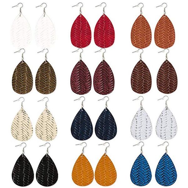12 pairs faux leather earrings imitated rattan earrings fashion jewelry teardrop petal drop long dangle girl pendientes, Silver
12 pairs faux leather earrings imitated rattan earrings fashion jewelry teardrop petal drop long dangle girl pendientes, Silver