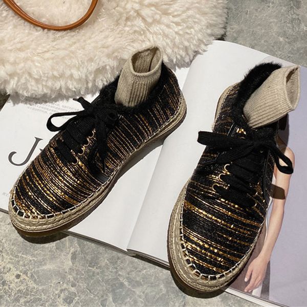 brand fur espadrilles woman shoes winter plush cotton loafers straw weaving flats casual lace-up creepers fisherman hemp shoes, Black
brand fur espadrilles woman shoes winter plush cotton loafers straw weaving flats casual lace-up creepers fisherman hemp shoes, Black
