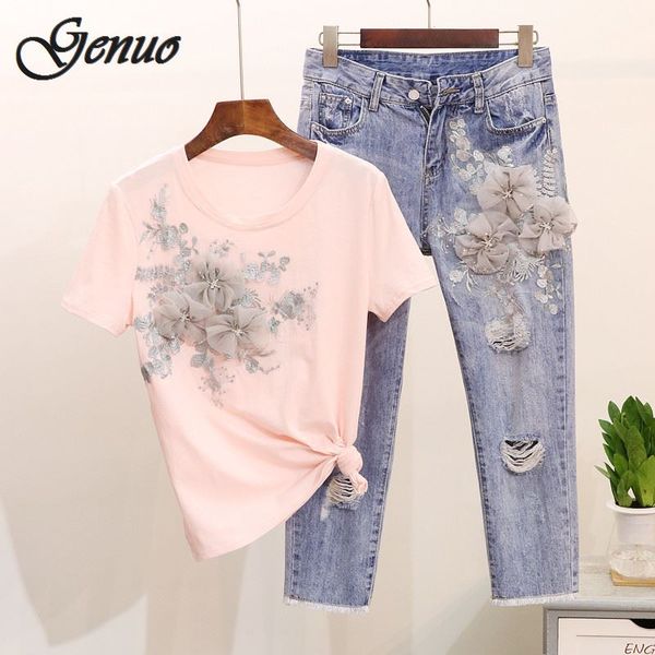 heavy work embroidery flower tshirts + jeans women summer 2pcs fashion suits vogue stylish european fashion sets, White
heavy work embroidery flower tshirts + jeans women summer 2pcs fashion suits vogue stylish european fashion sets, White