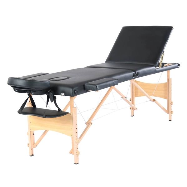 84" 3 sections folding portable beech leg beauty massage table 60cm wide adjustable height black
84" 3 sections folding portable beech leg beauty massage table 60cm wide adjustable height black
