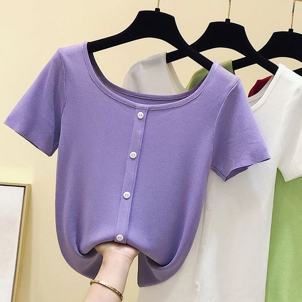 purple short slim knitted short-sleeved women's 2020 summer clothes half-sleeved purple short slim knitted short-sleeved women's t, White
purple short slim knitted short-sleeved women's 2020 summer clothes half-sleeved purple short slim knitted short-sleeved women's t, White
