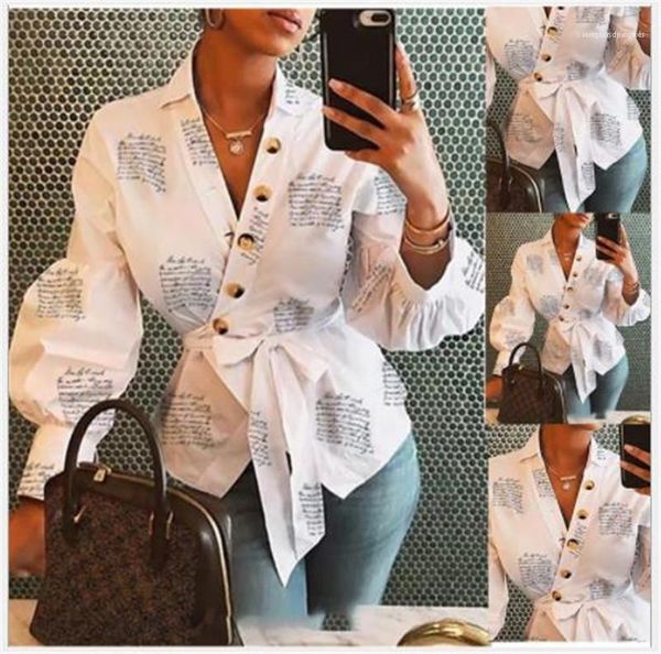 with sashes v neck long lantern long sleevee shirts fashion women shirts letter printed womens designer shirts button, White
with sashes v neck long lantern long sleevee shirts fashion women shirts letter printed womens designer shirts button, White