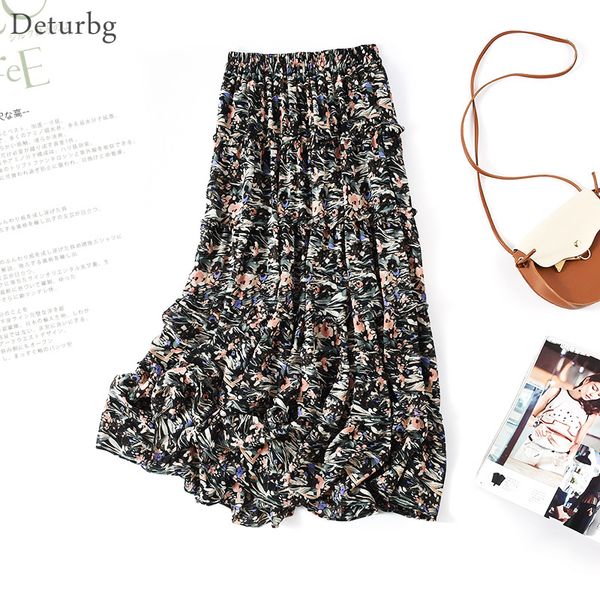 women's elegant ditsy floral print chiffon skirt with liner female high waist ruffled midi skirts 2020 summer sk536, Black
women's elegant ditsy floral print chiffon skirt with liner female high waist ruffled midi skirts 2020 summer sk536, Black