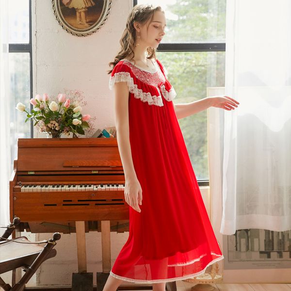 women's sleepwear summer gauze solid long nightgowns short sleeve modal vintage royal princess loose night dress, Black;red
women's sleepwear summer gauze solid long nightgowns short sleeve modal vintage royal princess loose night dress, Black;red