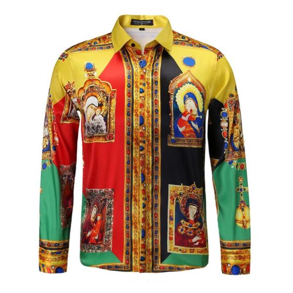 2020 new floral flower print mens shirts casual slim fit baroque party prom formal shirts for men, White;black
2020 new floral flower print mens shirts casual slim fit baroque party prom formal shirts for men, White;black