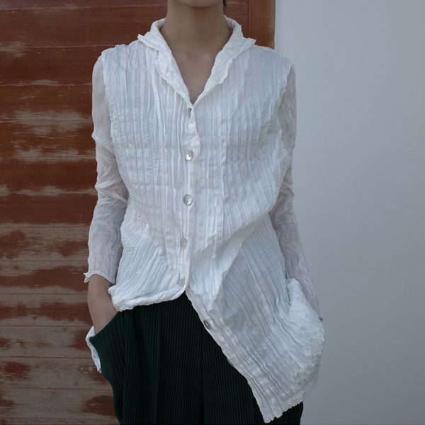 designer original design texture pleated shirt niche miyake pleats shirt ing, White
designer original design texture pleated shirt niche miyake pleats shirt ing, White