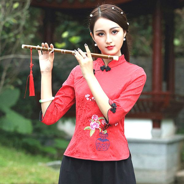 chinese blouse guzheng shirts shanghai oriental national costume seven-sleeve cheongsam t shirts with embroidery woman chinois, Red
chinese blouse guzheng shirts shanghai oriental national costume seven-sleeve cheongsam t shirts with embroidery woman chinois, Red