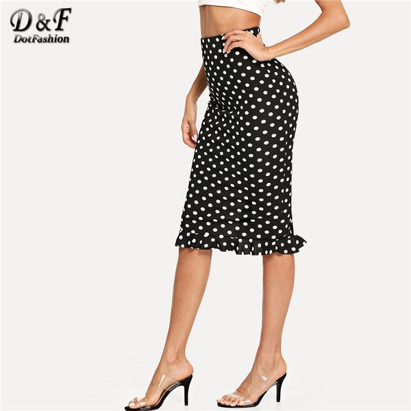 dotfashion black and white slit back ruffle hem polka dot skirt womens 2019 autumn casual high waist sheath knee length skirt
dotfashion black and white slit back ruffle hem polka dot skirt womens 2019 autumn casual high waist sheath knee length skirt