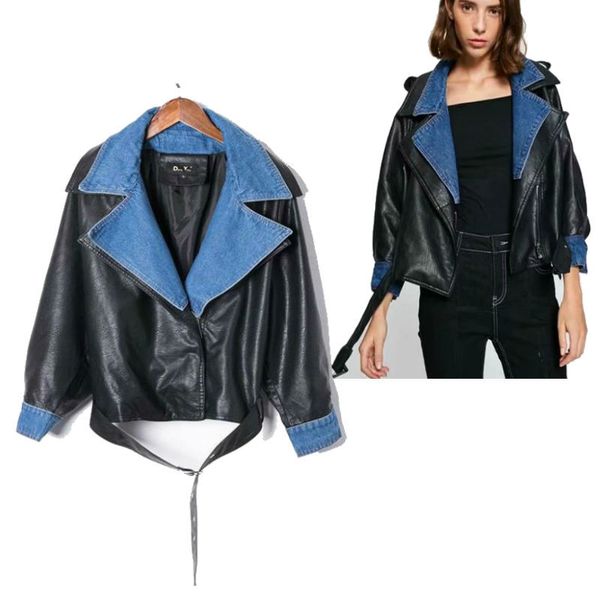 2018 nov.11 new arrival denim collar stitching pu leather jacket fashion jaqueta feminina inverno casacos feminino ing, Black
2018 nov.11 new arrival denim collar stitching pu leather jacket fashion jaqueta feminina inverno casacos feminino ing, Black