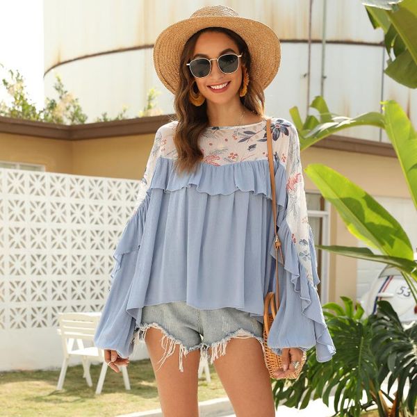 new fashion oversized blouse women ruffles o-neck full flare sleeve draped floral printed summer clothes blusa feminina, White
new fashion oversized blouse women ruffles o-neck full flare sleeve draped floral printed summer clothes blusa feminina, White