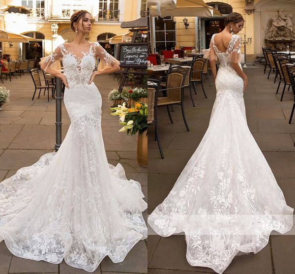 2020 amazing juliet short sleeve mermaid wedding dresses luxury lace 3d floral applique scoop open back berta wedding dress bridal gowns, White
2020 amazing juliet short sleeve mermaid wedding dresses luxury lace 3d floral applique scoop open back berta wedding dress bridal gowns, White