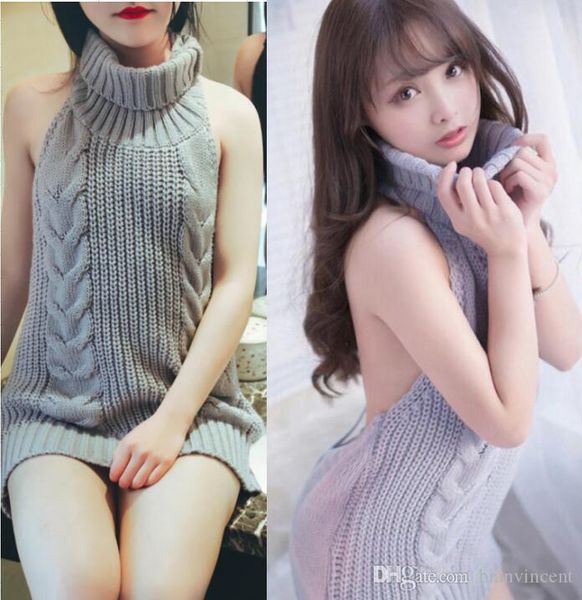 2019 knitted cotton halter knitwear loose interest sweater turtleneck sleeveless knit jumper girl's ball cos backless pullover, White
2019 knitted cotton halter knitwear loose interest sweater turtleneck sleeveless knit jumper girl's ball cos backless pullover, White
