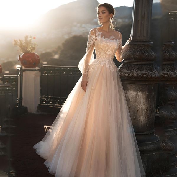 2020 romantic appliques illusion boat neckline ball gown wedding dresses long sleeves chic lace layers tulle bridal gowns, White
2020 romantic appliques illusion boat neckline ball gown wedding dresses long sleeves chic lace layers tulle bridal gowns, White