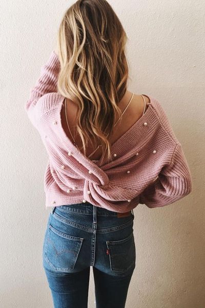 women's sweater loose backless pullover sweater back irregular cross pearl wholesale pink yellow red black, White;black
women's sweater loose backless pullover sweater back irregular cross pearl wholesale pink yellow red black, White;black