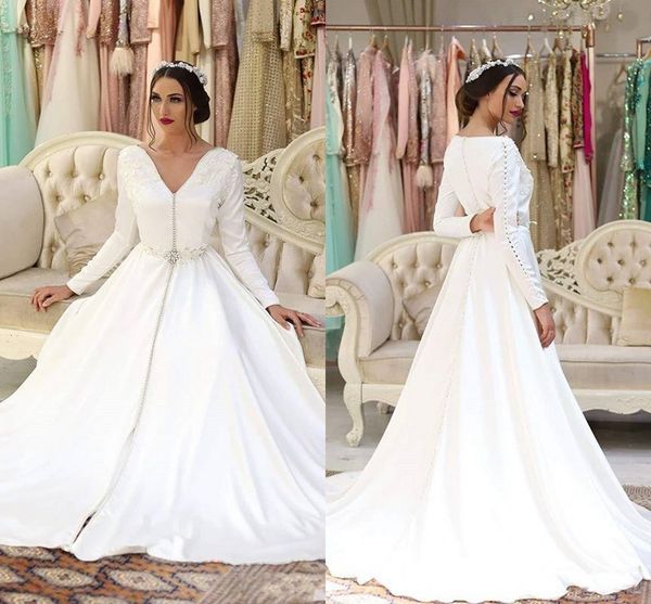 vintage v neck wedding dresses bridal gown long sleeves front buttons crystal satin a line south african plus size wedding gowns, White
vintage v neck wedding dresses bridal gown long sleeves front buttons crystal satin a line south african plus size wedding gowns, White
