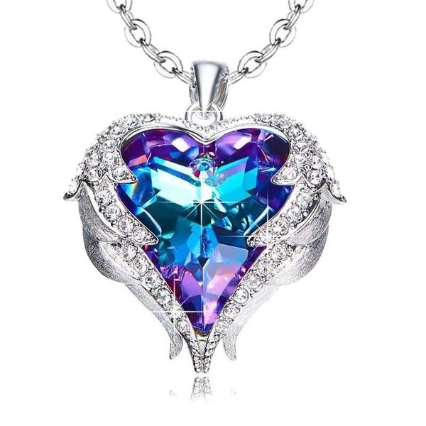 2020 shiny purple rosered blue yellow rhinestone ocean heart pendant necklace angel wings necklaces gifts for women girls, Silver
2020 shiny purple rosered blue yellow rhinestone ocean heart pendant necklace angel wings necklaces gifts for women girls, Silver