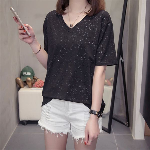 2020 shining fat mm large size women's short-sleeved t-shirt women's umbrella meat loose slim v-neck fashion, White
2020 shining fat mm large size women's short-sleeved t-shirt women's umbrella meat loose slim v-neck fashion, White