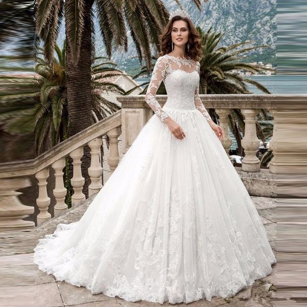 2019 new see through scoop a-line long sleeves wedding dress lace applique wedding dress 2020 bridal gowns vestido de casamento, White
2019 new see through scoop a-line long sleeves wedding dress lace applique wedding dress 2020 bridal gowns vestido de casamento, White