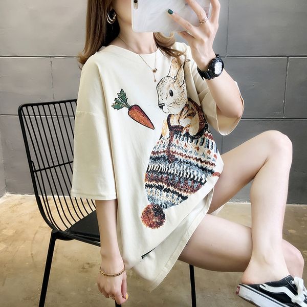 2020 summer dress loose t-shirt women's short sleeves sweet coat t-shirt cute cartoon large size women's top, White
2020 summer dress loose t-shirt women's short sleeves sweet coat t-shirt cute cartoon large size women's top, White