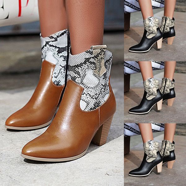 fashion ladies snake grain winter boots vintage pointed toe zipper boots square root heels patchwork women ankle, Black
fashion ladies snake grain winter boots vintage pointed toe zipper boots square root heels patchwork women ankle, Black