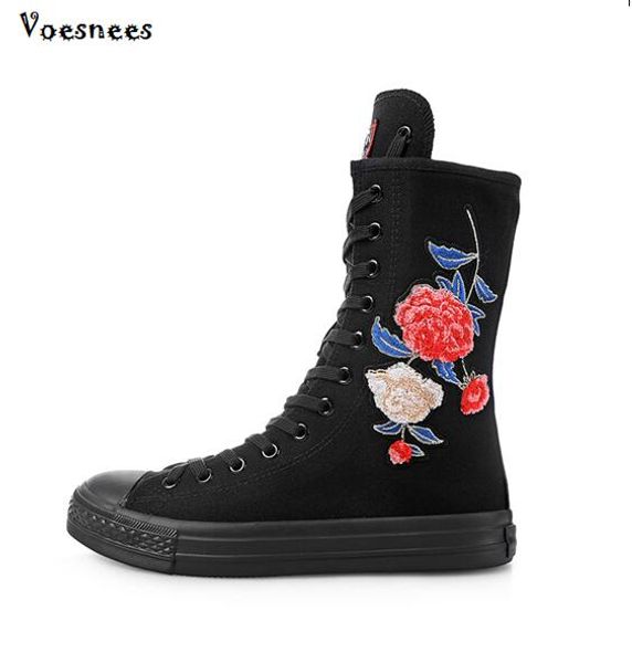 2018 women fashion high-zipper embroider flat boots long-barreled casual flat canvas boots women tall punk shoes size 34-43, Black
2018 women fashion high-zipper embroider flat boots long-barreled casual flat canvas boots women tall punk shoes size 34-43, Black