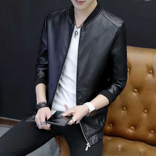 2019 spring and autumn new style men pu leather coat youth men's jacket korean-style trend si li kou slim fit stand collar, Black
2019 spring and autumn new style men pu leather coat youth men's jacket korean-style trend si li kou slim fit stand collar, Black