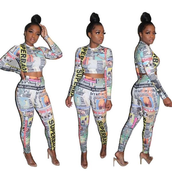 women fashion spring printed slim long sleeve two piece sets cropped slim pants designer casual famale clothing, White
women fashion spring printed slim long sleeve two piece sets cropped slim pants designer casual famale clothing, White