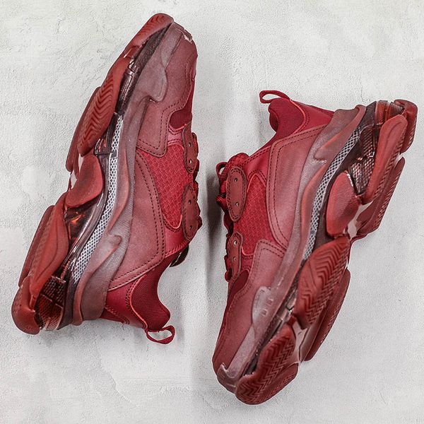 2019 Luxe Triple S Paris Wine Red Pebble Casual Shoes Clunky Shoes Triple-S Low Mens Woman Casual Designer Shoes