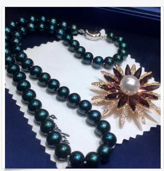 bbb stunning aaa10-11mm tahitian round black green pearl necklace 18inch 925s, Silver
bbb stunning aaa10-11mm tahitian round black green pearl necklace 18inch 925s, Silver